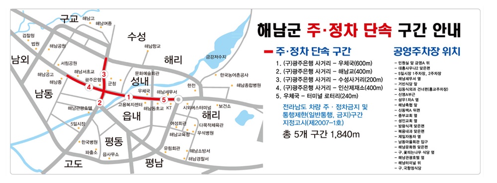 해남읍, 3월부터 불법주정차 집중단속 실시