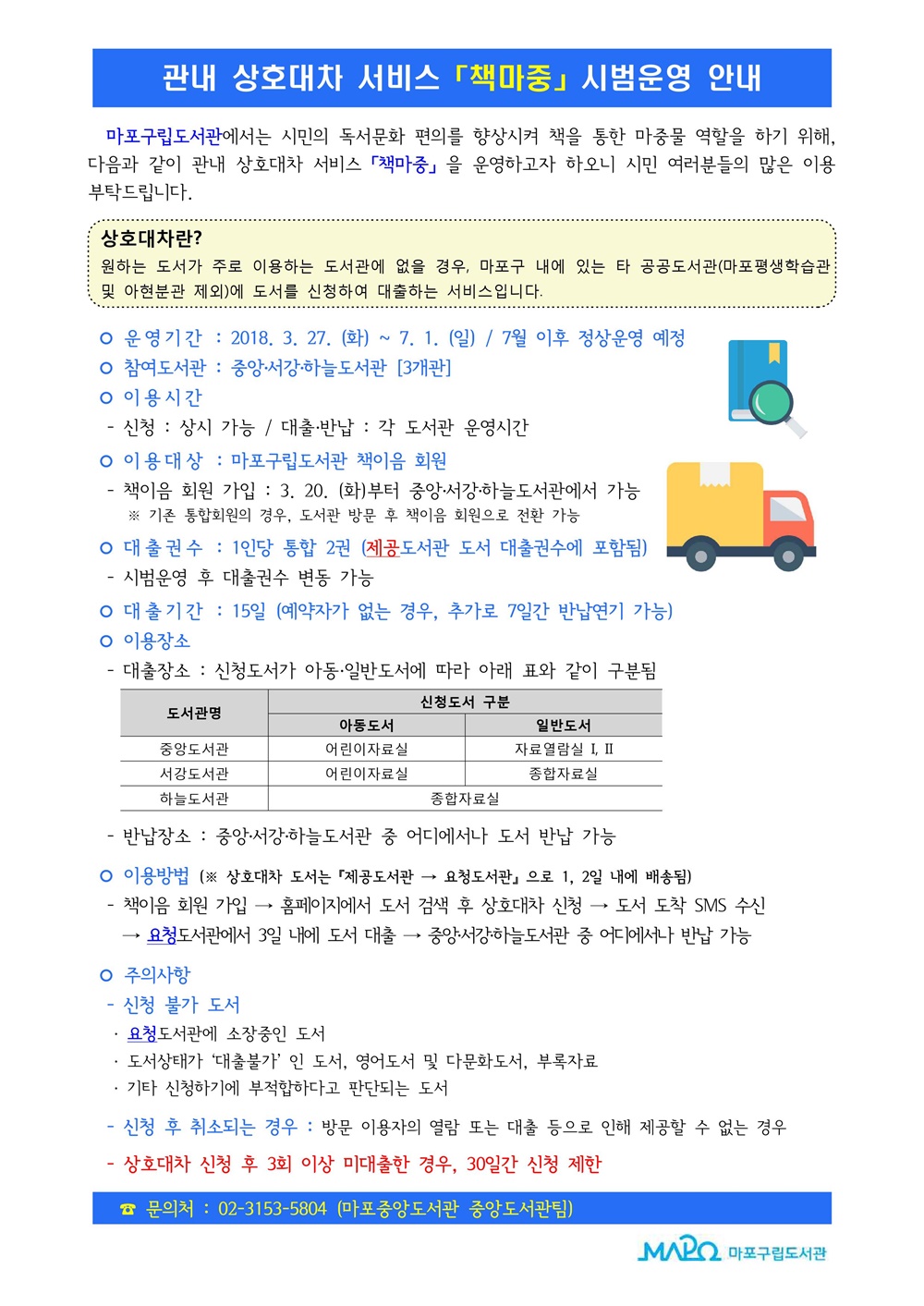 마포구립도서관 어디에서나 도서 대출·반납, '책마중' 운영
