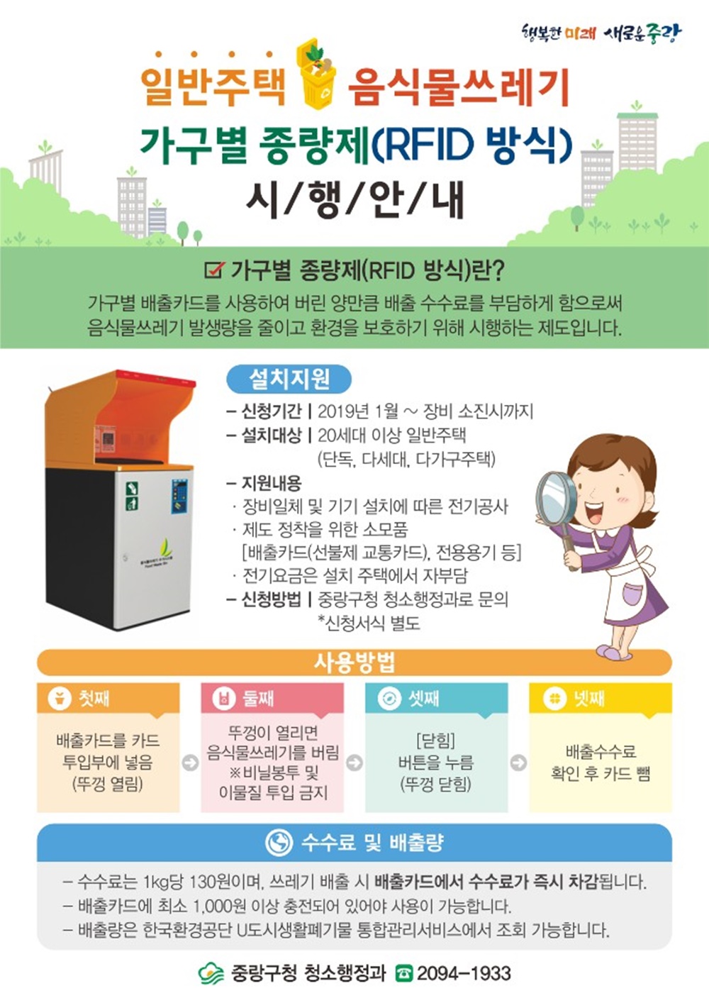 중랑구, 일반주택에 음식물쓰레기 무선인식(RFID) 종량기기 무상지원