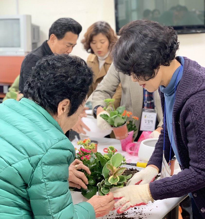 화분에 식물을 담고, 만들며, 홀몸어르신 이웃 소통행사