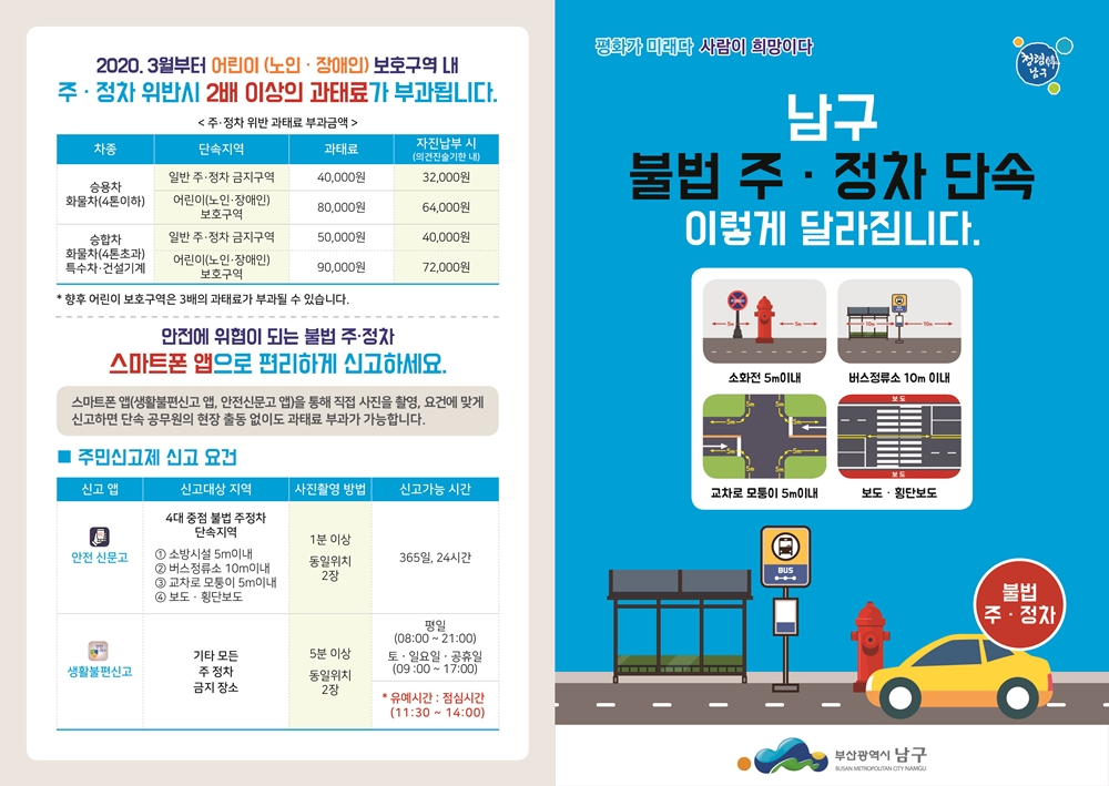 부산 남구, 어린이보호구역 내 주·정차 위반시 '과태료 2배'