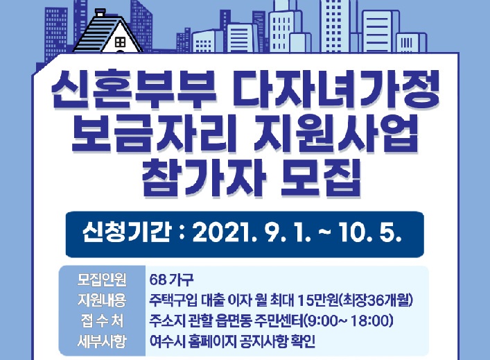 여수시, '내 집 마련' 신혼부부·다자녀 주택구입 대출이자 지원