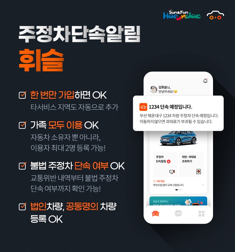 해운대구, 주차단속 문자알림 전국 통합서비스 시행