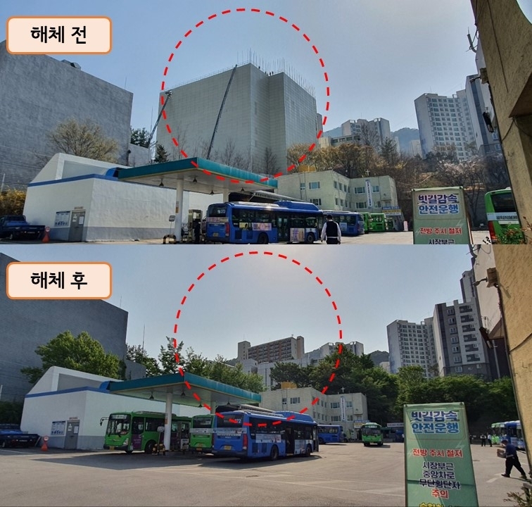 중랑구, 면목행정복합타운 통합개발 사업 ‘초록불’, 한사랑마을아파트 해체공사 완료