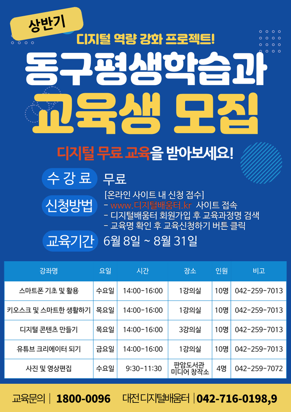 대전 동구, 평생학습 디지털 역량 강화 수강생 모집