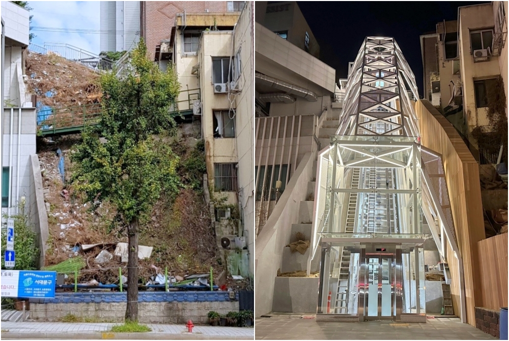 서대문구, 북아현동 가파른 절개지에 15인승 엘리베이터 설치...교통약자 이동편의 증진