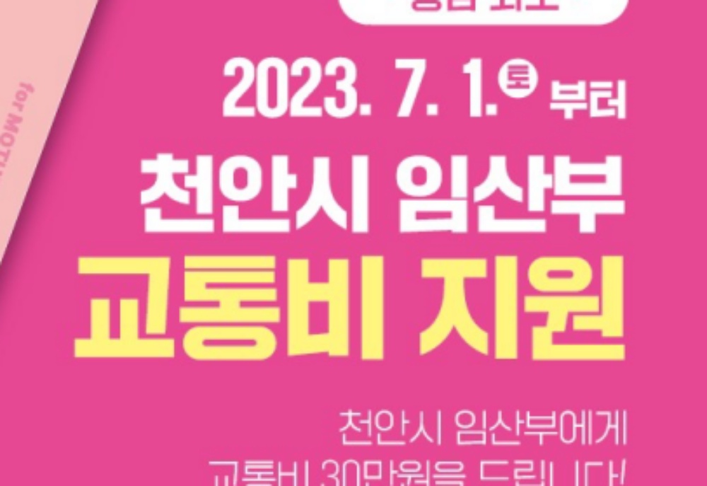 천안시, 임산부 대상 '1인당 30만 원' 교통비 지원