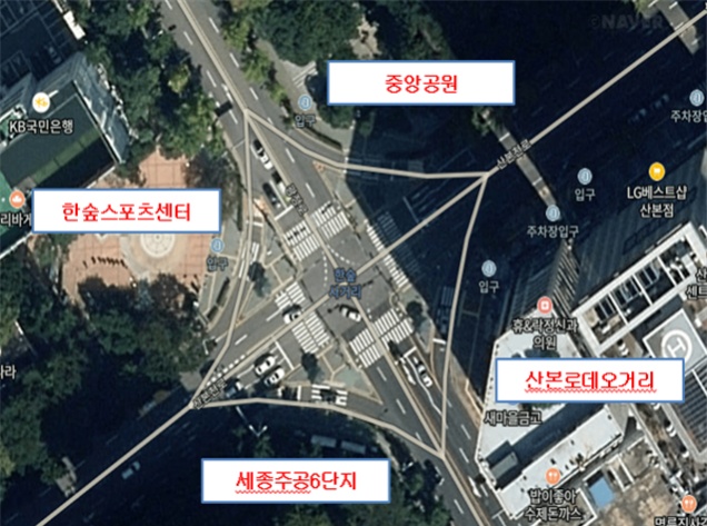 군포시, 한숲사거리 대각선횡단보도 설치사업 2024년 착공
