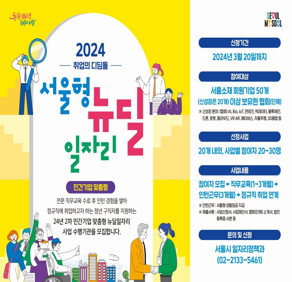 서울시, 정규직 취업 돕는 '민간형 뉴딜일자리' 수행기관 20일까지 모집