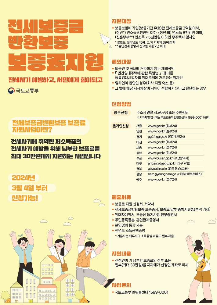 하남시, 전세보증금 반환보증료 지원사업 전 연령층 확대 시행