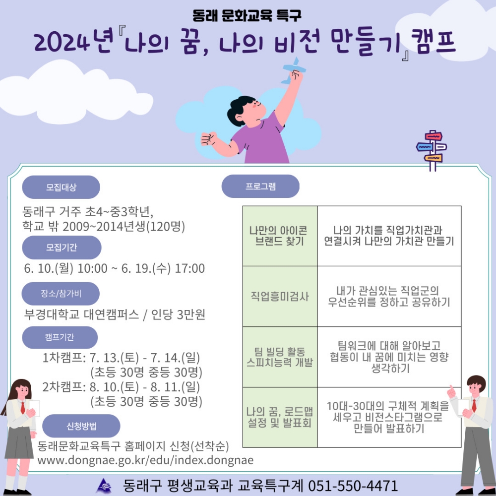 동래문화교육특구,  ‘나의 꿈, 나의 비전 만들기 캠프’ 참가자 모집