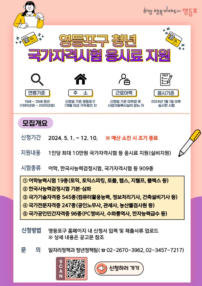청년 도전에 아낌없는 지원…영등포구, 어학‧자격시험 응시료 지원