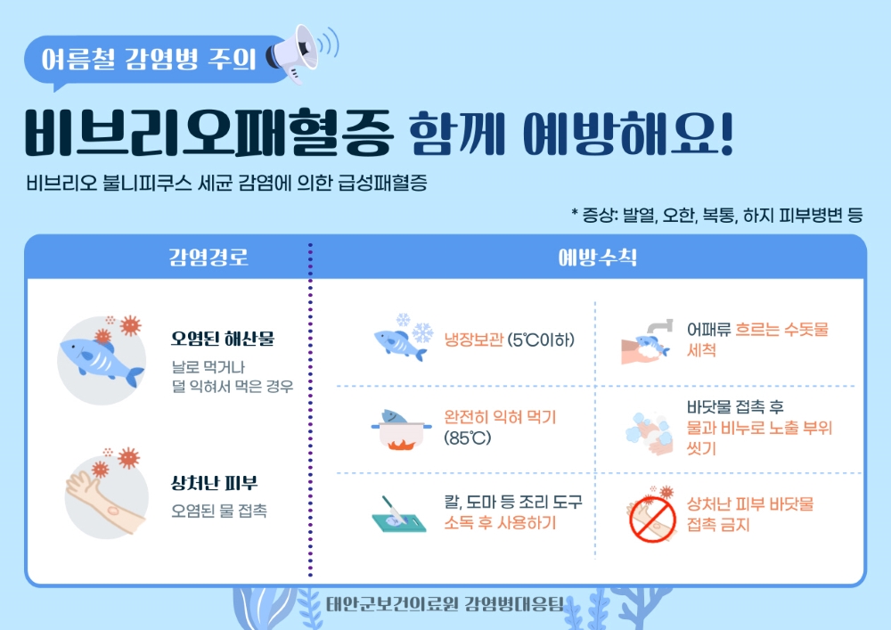 태안군, 본격적인 피서철 맞아 '비브리오패혈증' 주의 당부
