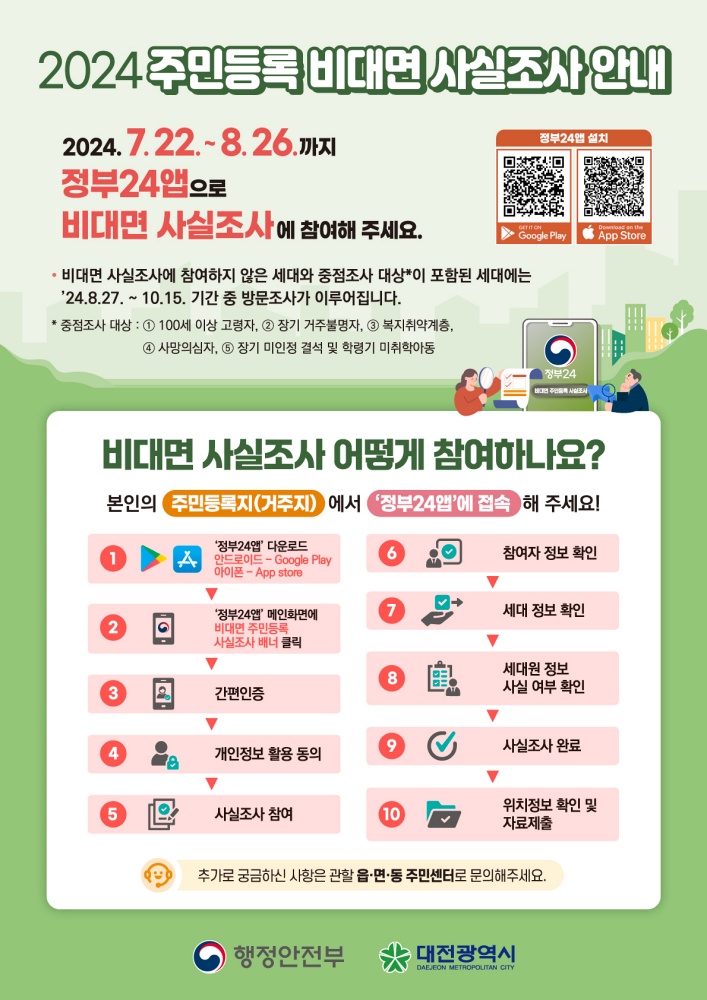 대전시 2024년 주민등록 사실조사 추진