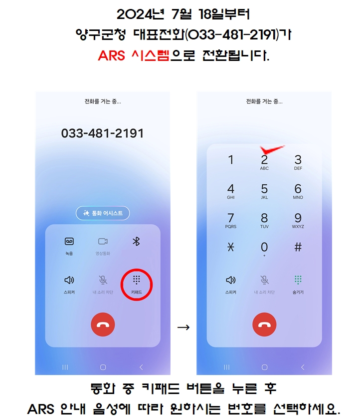양구군, 안내 음성에 따라 담당 공무원에게 자동 연결되는 'ARS 시스템' 도입