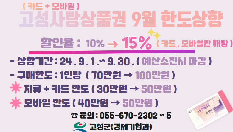 고성사랑상품권, 9월 한 달간 최대 20% 혜택!