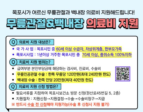 목포시, 무릎인공관절·백내장 의료비 지원사업 신청하세요