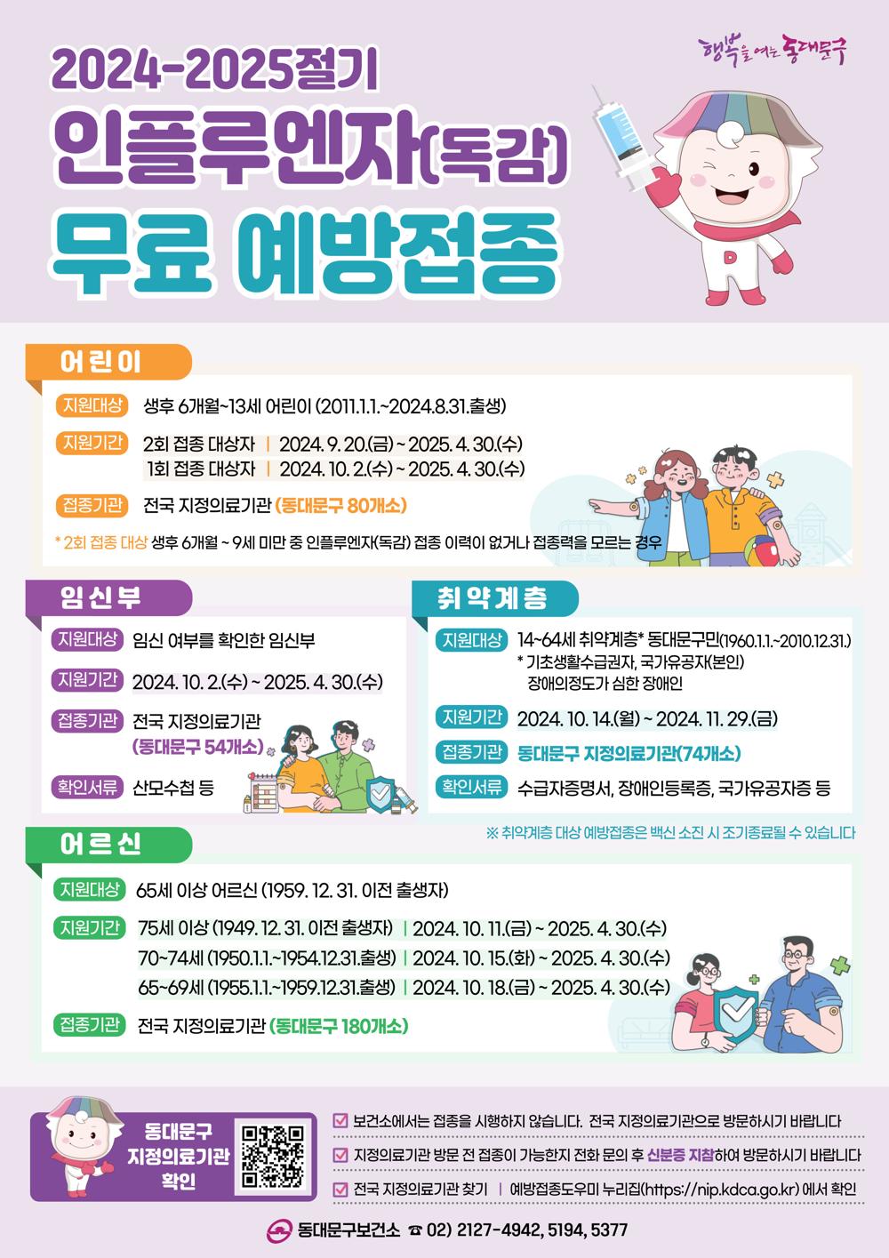 동대문구, 10만 명 대상 무료 독감 예방접종 실시