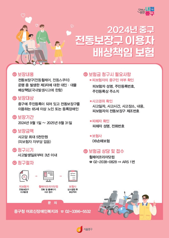 중구, '전동보장구 보험지원'으로 구민 부담 제로, 안심 이동권 보장