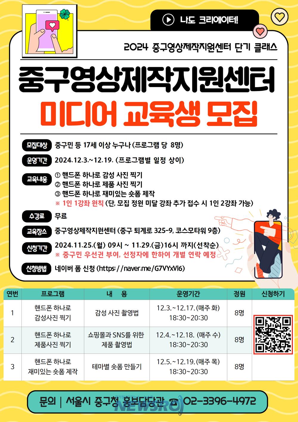 중구, 핸드폰으로 감성사진·제품사진·숏폼 제작 교육 지원