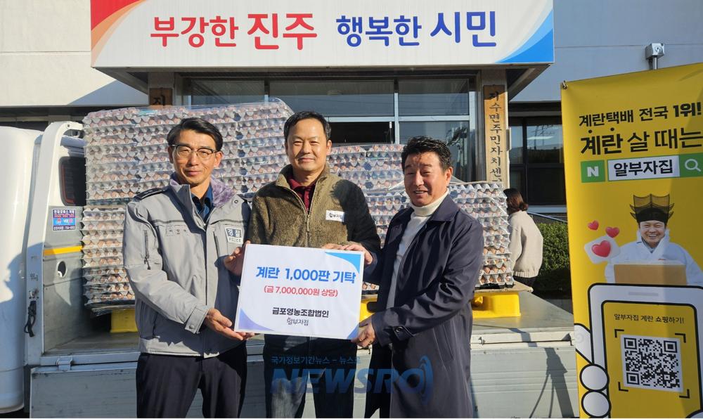 금포영농조합법인, 지수면 복지 취약계층에 계란 1000판 기탁