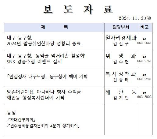 동구, 11월 주요 행사 안내