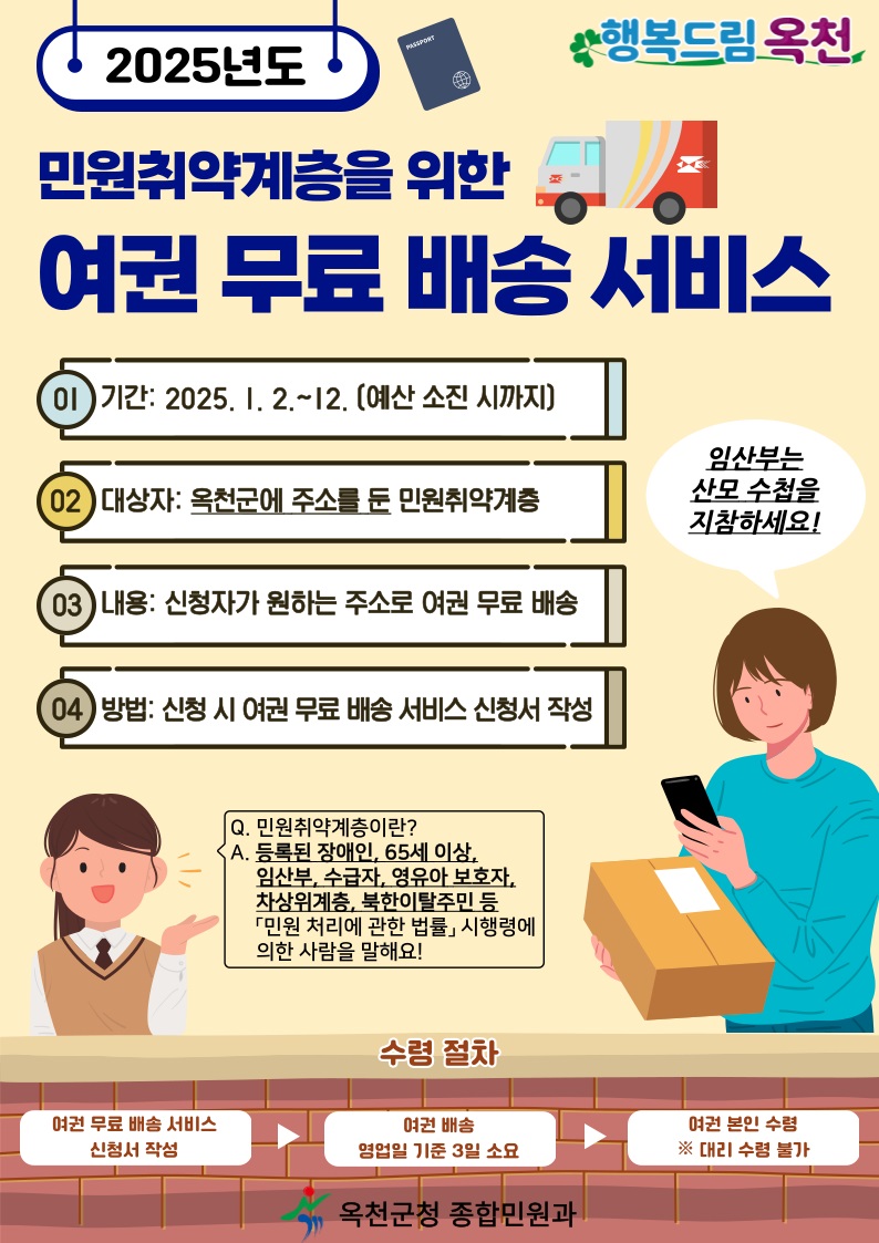 옥천군, 민원 취약계층 위한 여권 무료 배송 서비스 시행