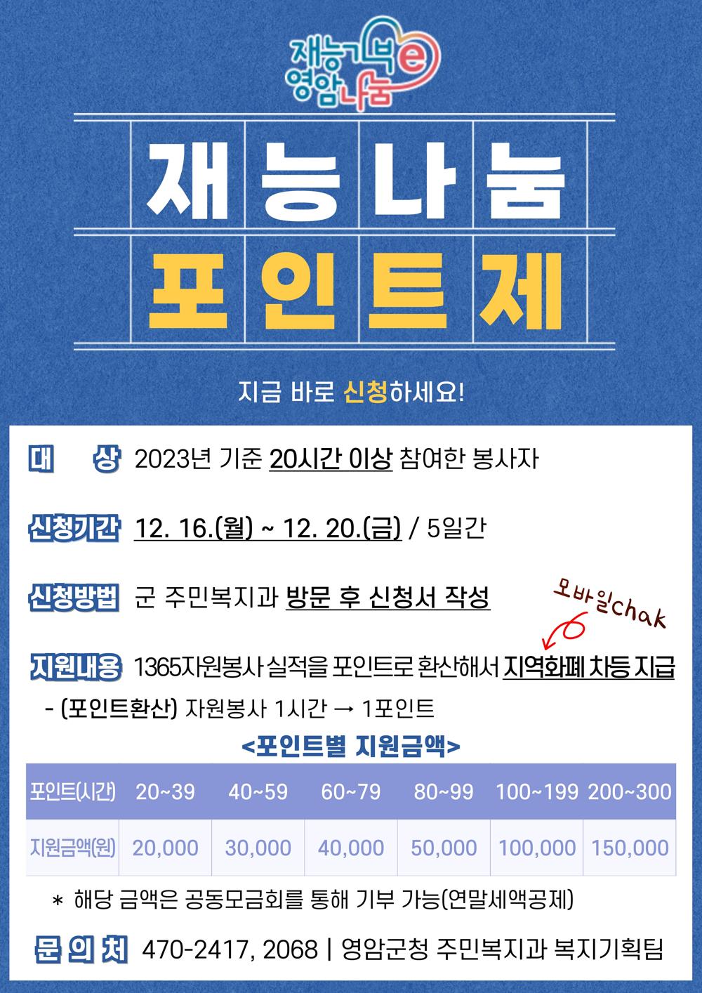 영암군, '재능 나눔 포인트제' 시행