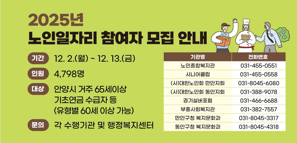 안양시, 2025년 노인 일자리 참여자 4798명 모집