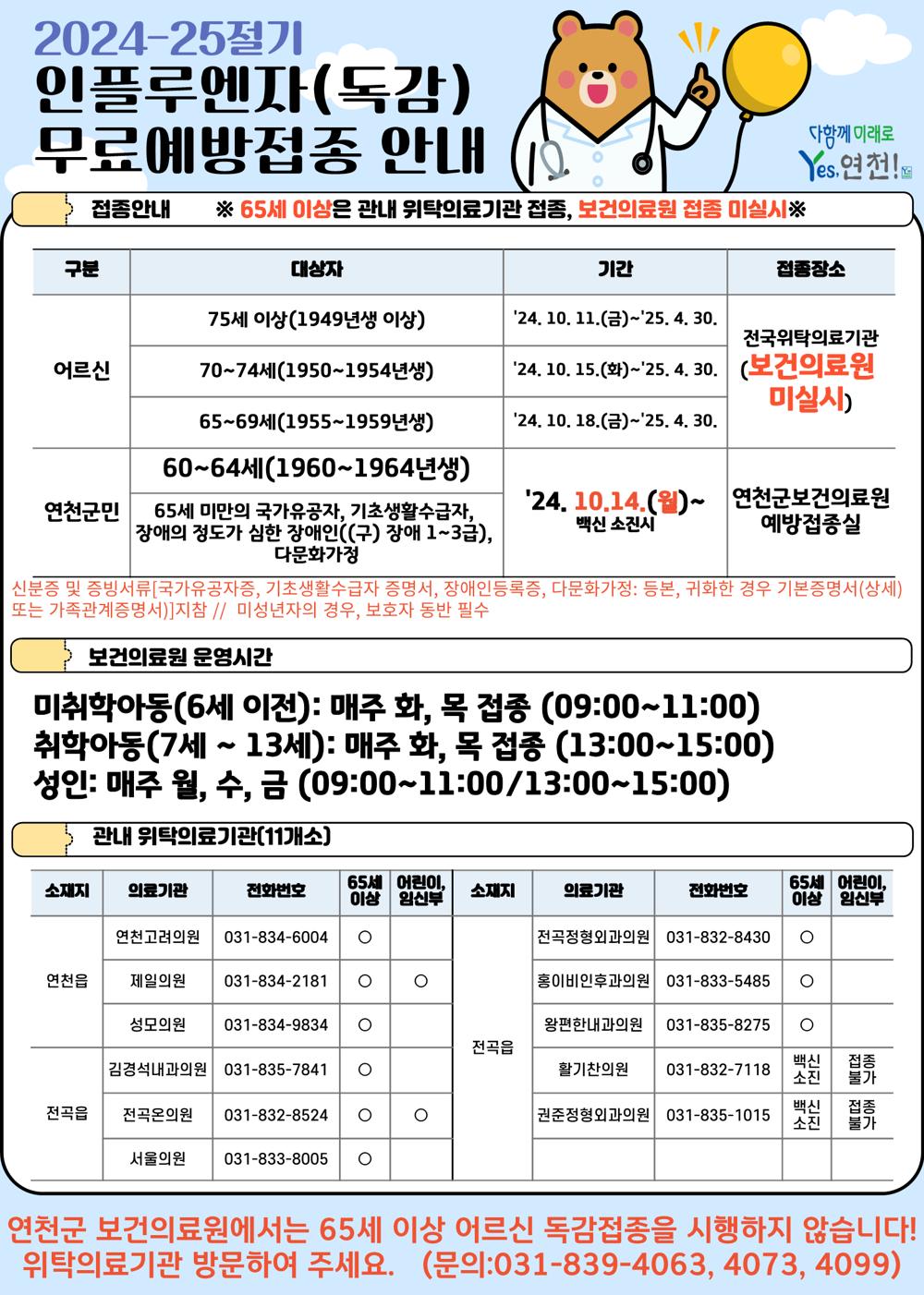 연천군, 인플루엔자·코로나19 예방 접종 권장
