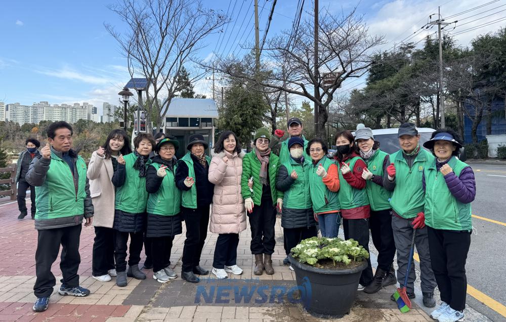 전하1동 새마을협의회·부녀회, 도심 녹지 조성 위해 배추꽃 식재