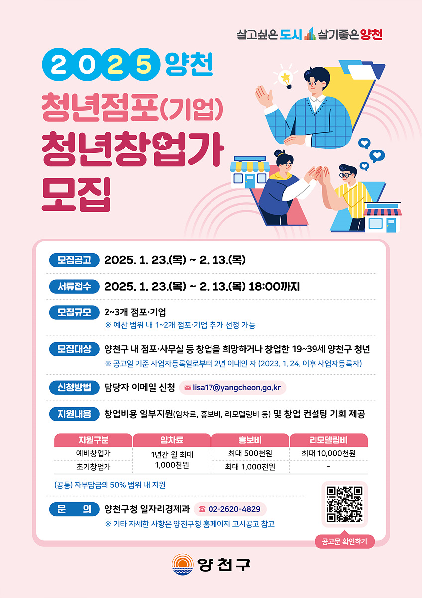 양천구, 지역상권 이끌 ‘청년창업가’ 키운다…최대 2300만원 지원