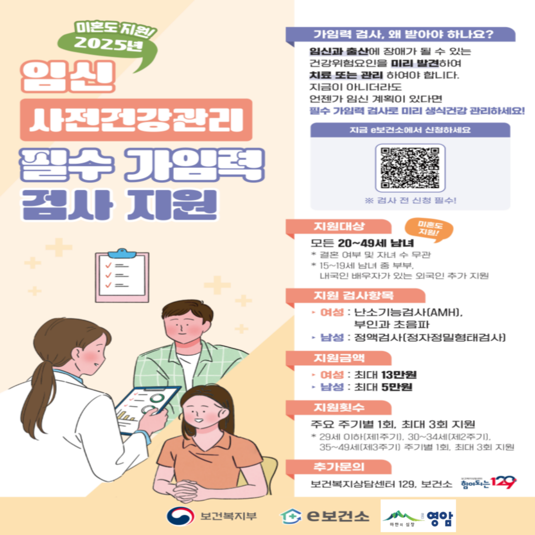 영암군, 가임력 검사비 20~49세 남녀 모두에게 지원