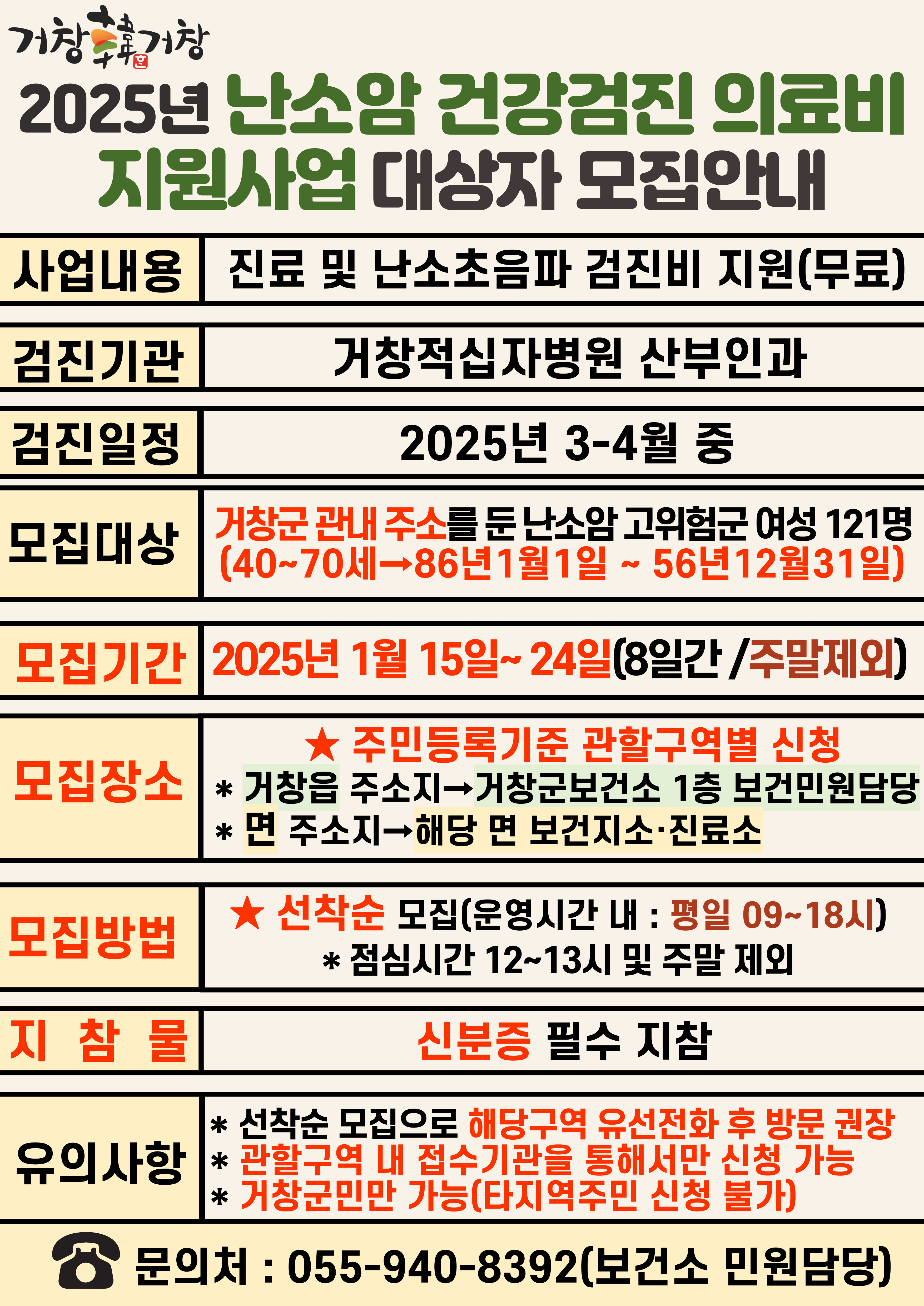 거창군, 난소암 건강검진 의료비 지원사업 대상자 모집