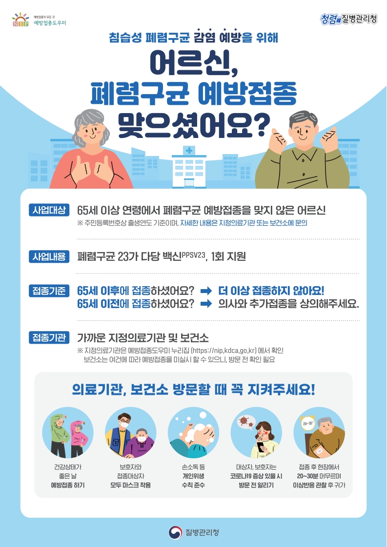 하동군, “65세 이상 군민” 폐렴구균 무료 접종 지원
