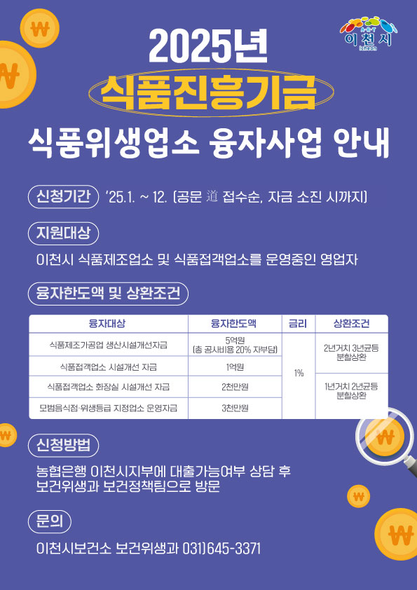 이천시, 식품진흥기금 융자사업 신청 접수