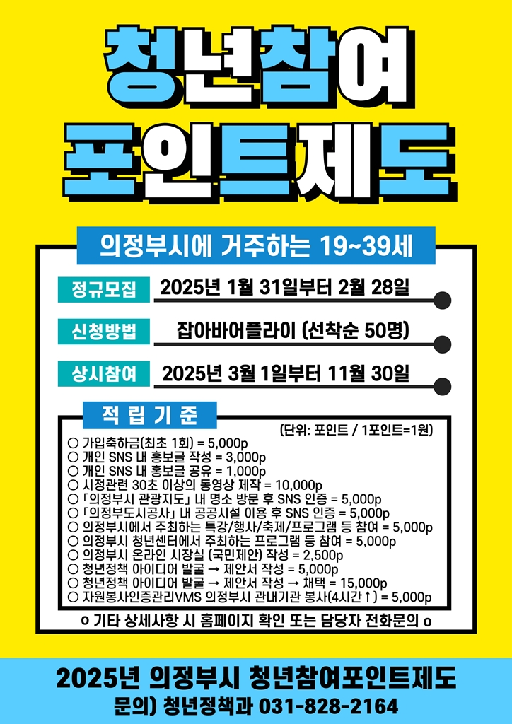 의정부시, 청년들이 만드는 변화의 물결 ‘청년참여포인트’로 시작해요!