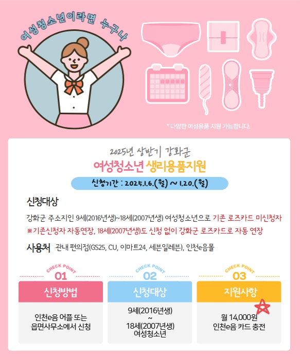 강화군, 여성청소년 보건위생물품 무상 지원