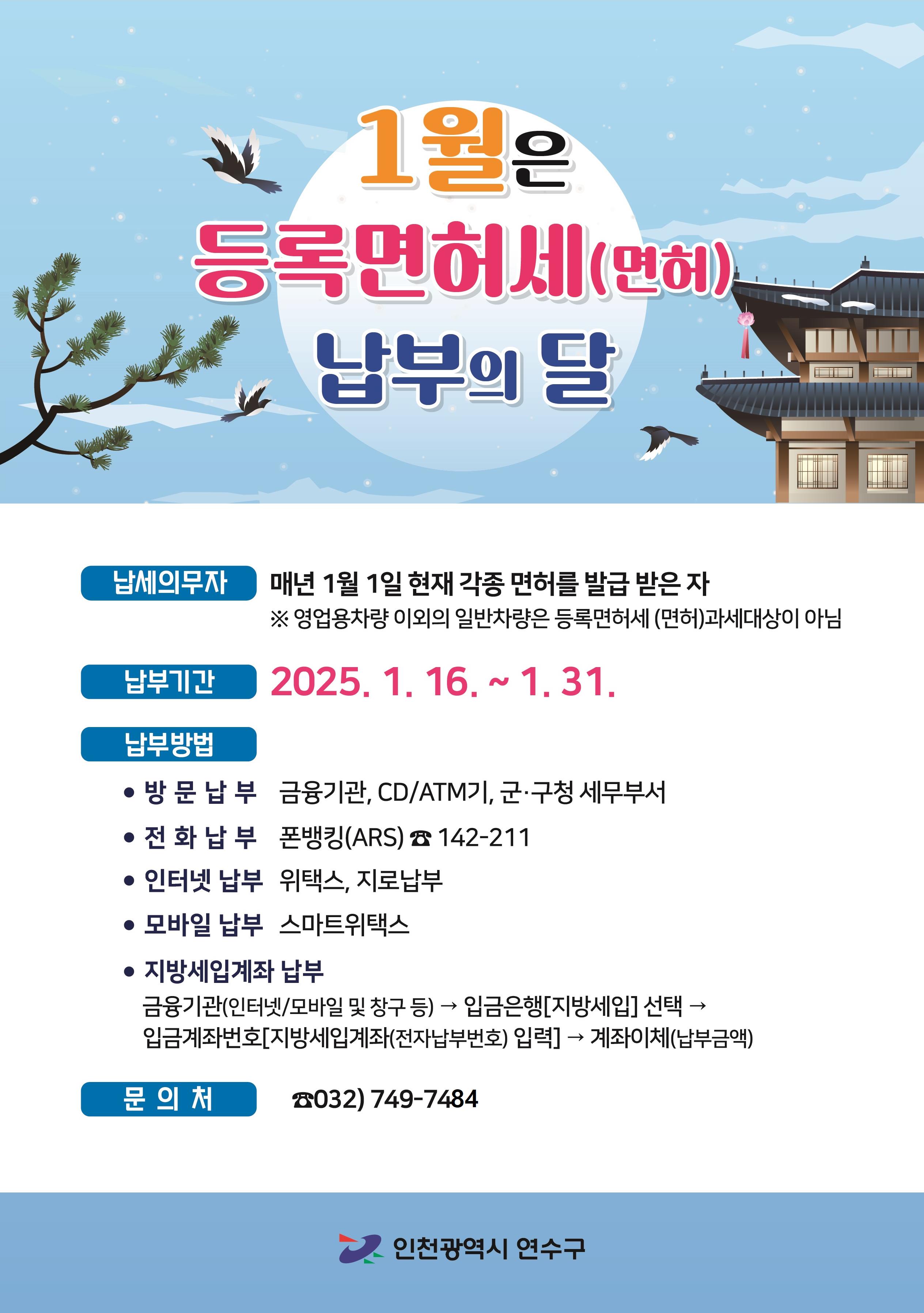 연수구, 2025년 정기분 등록면허세(면허) 부과