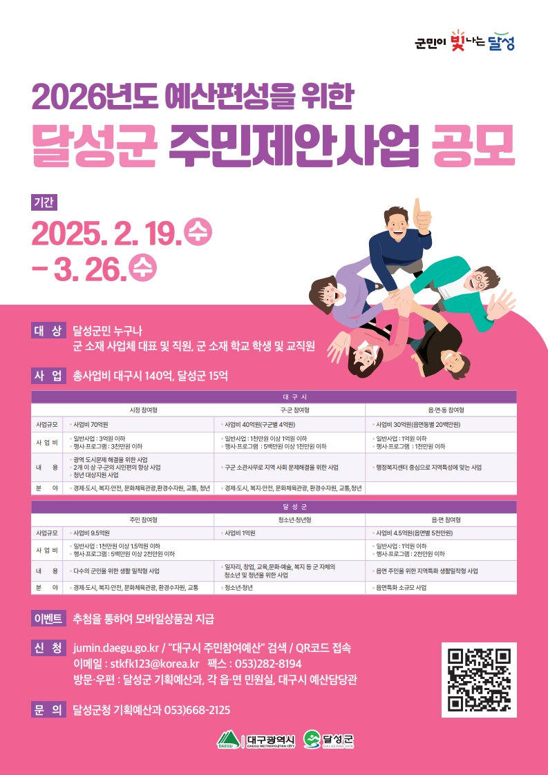 2025년 달성군 주민제안사업 공모 실시