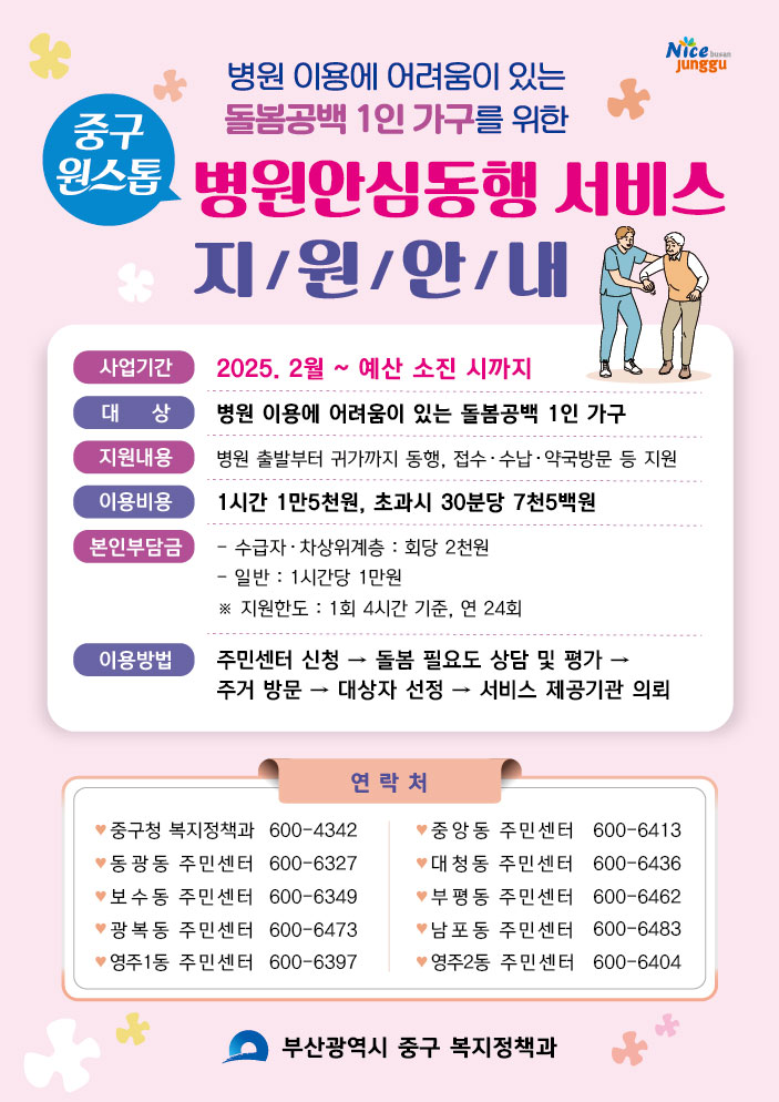 부산 중구 “원스톱 병원 안심동행서비스” 확대 운영