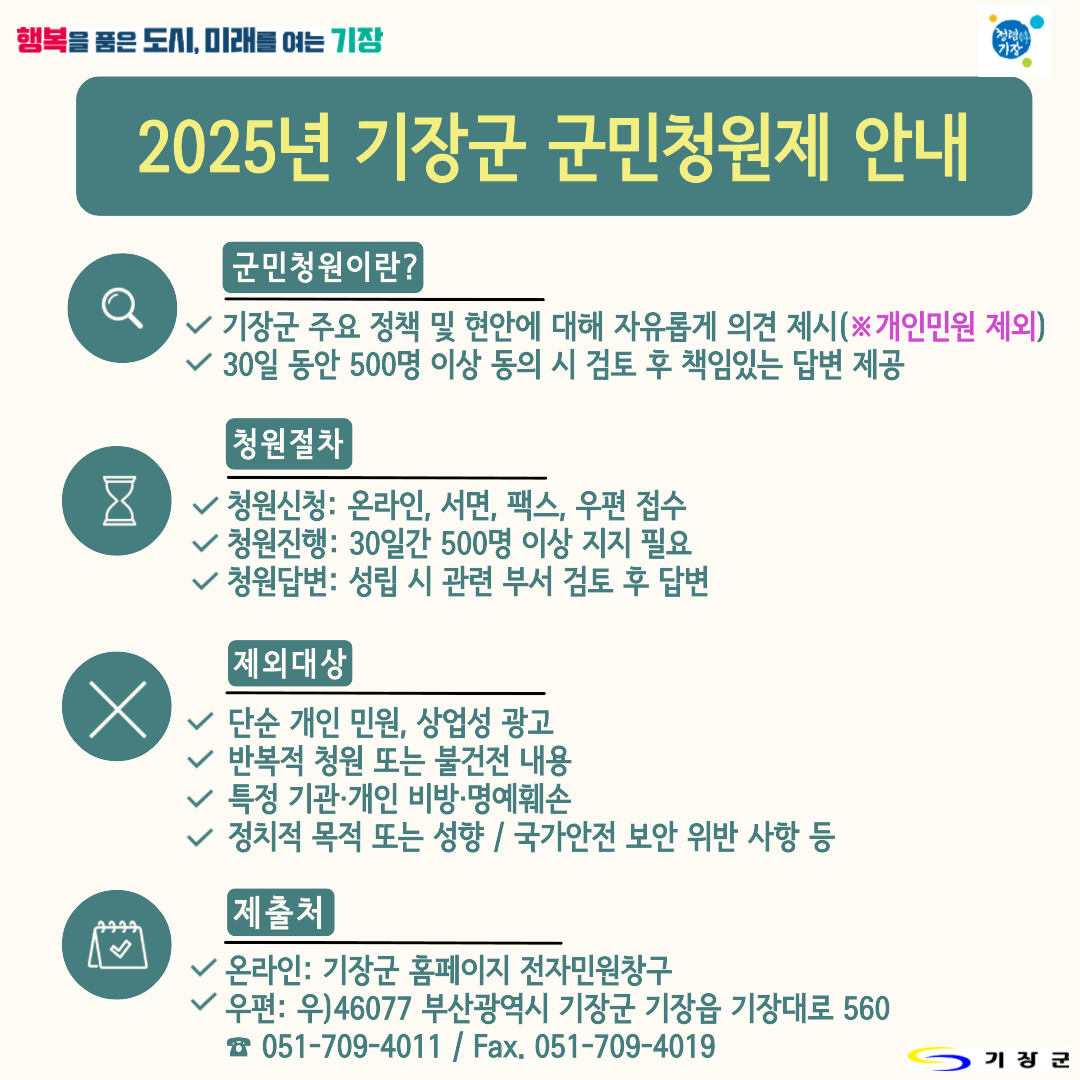 기장군, 군민청원 기준 대폭 완화로 군민청원제 활성화한다