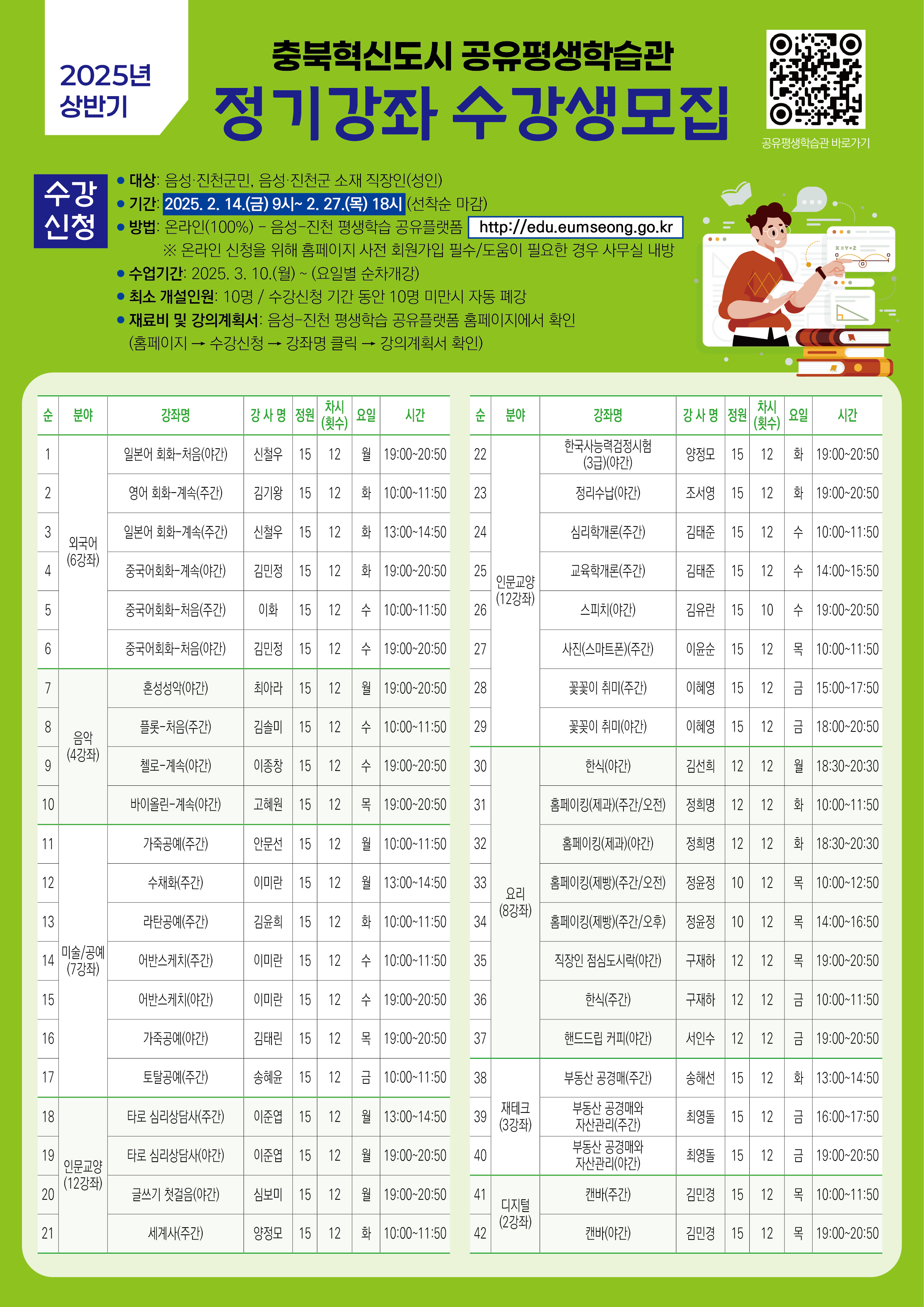 공유평생학습관, 2025년 상반기 정기강좌 수강생 모집