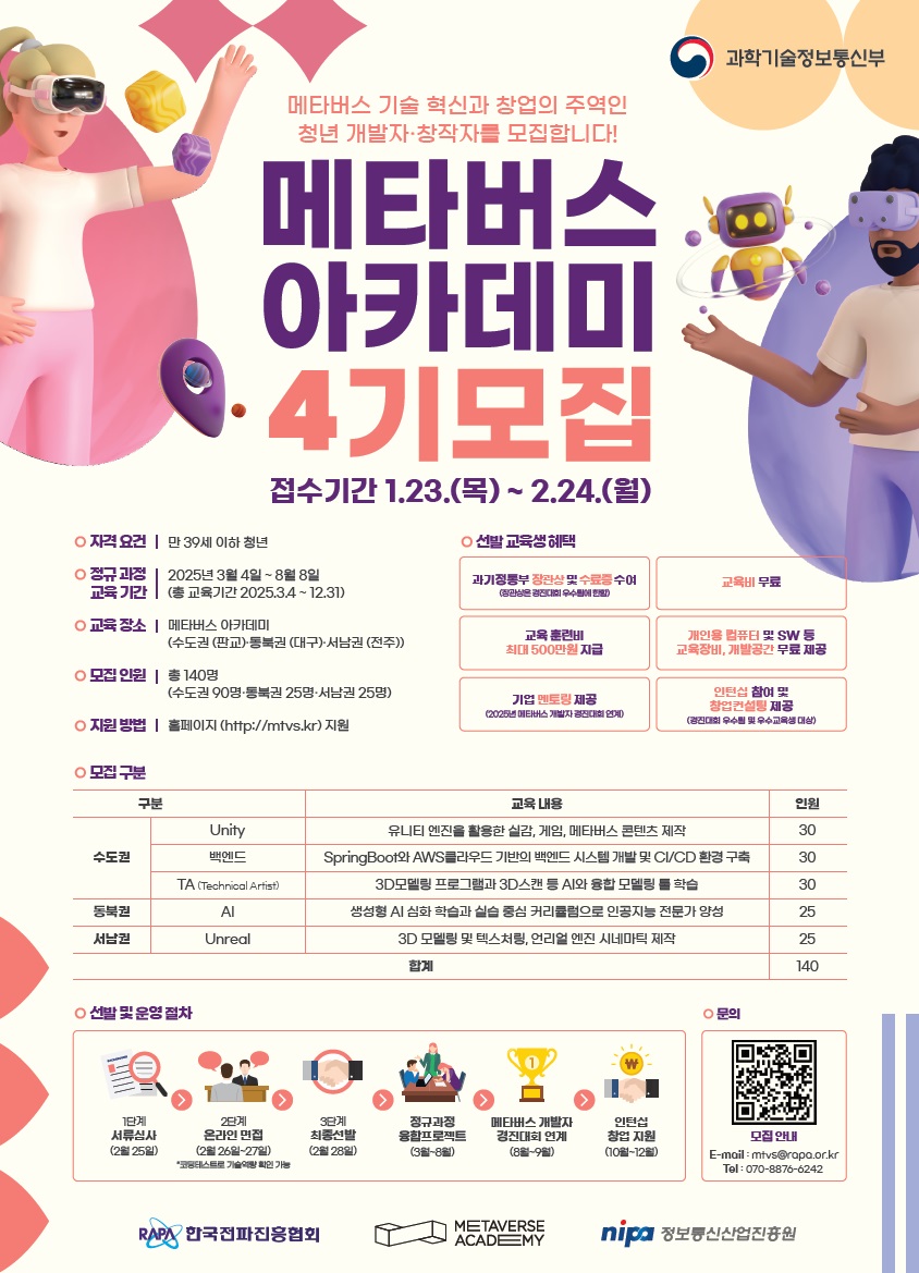 메타버스 산업 인재 양성의 새로운 장을 열다! ‘서남권 메타버스 아카데미 운영사업’ 교육생 모집