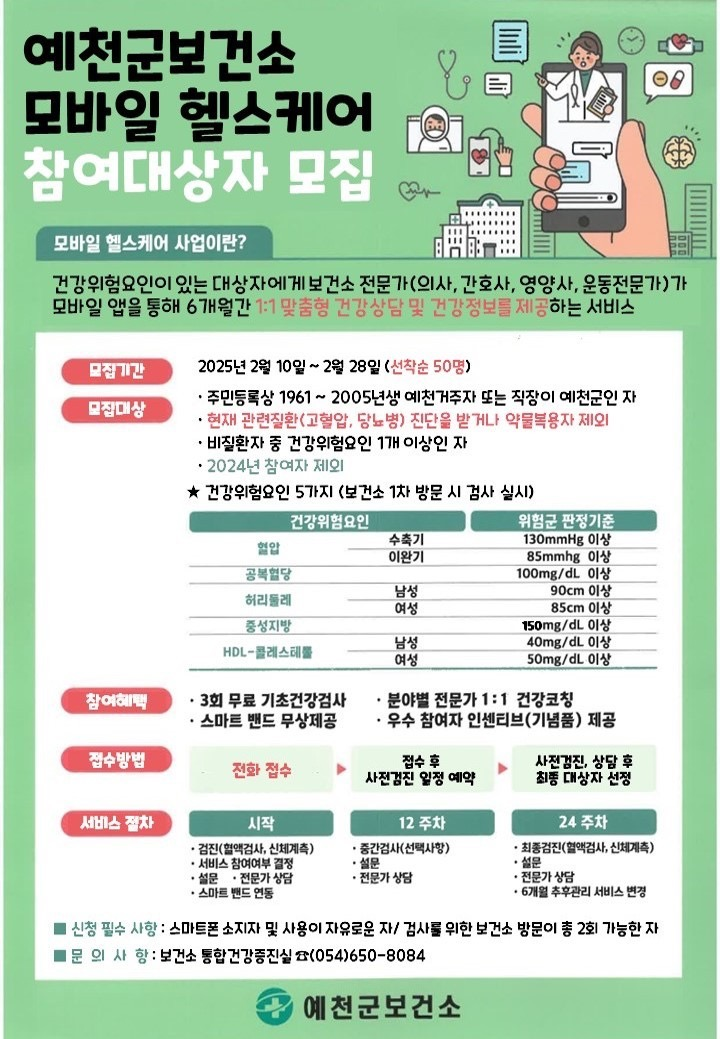 예천군 보건소, 모바일 헬스케어 참여대상자 모집