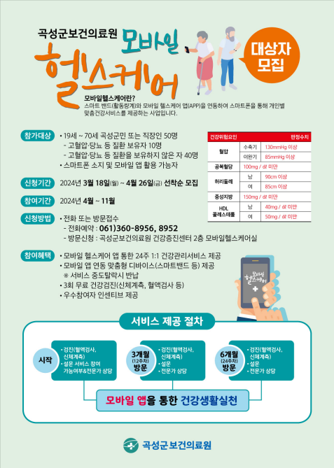 곡성군, 2025년도 모바일 헬스케어 신규 대상자 모집