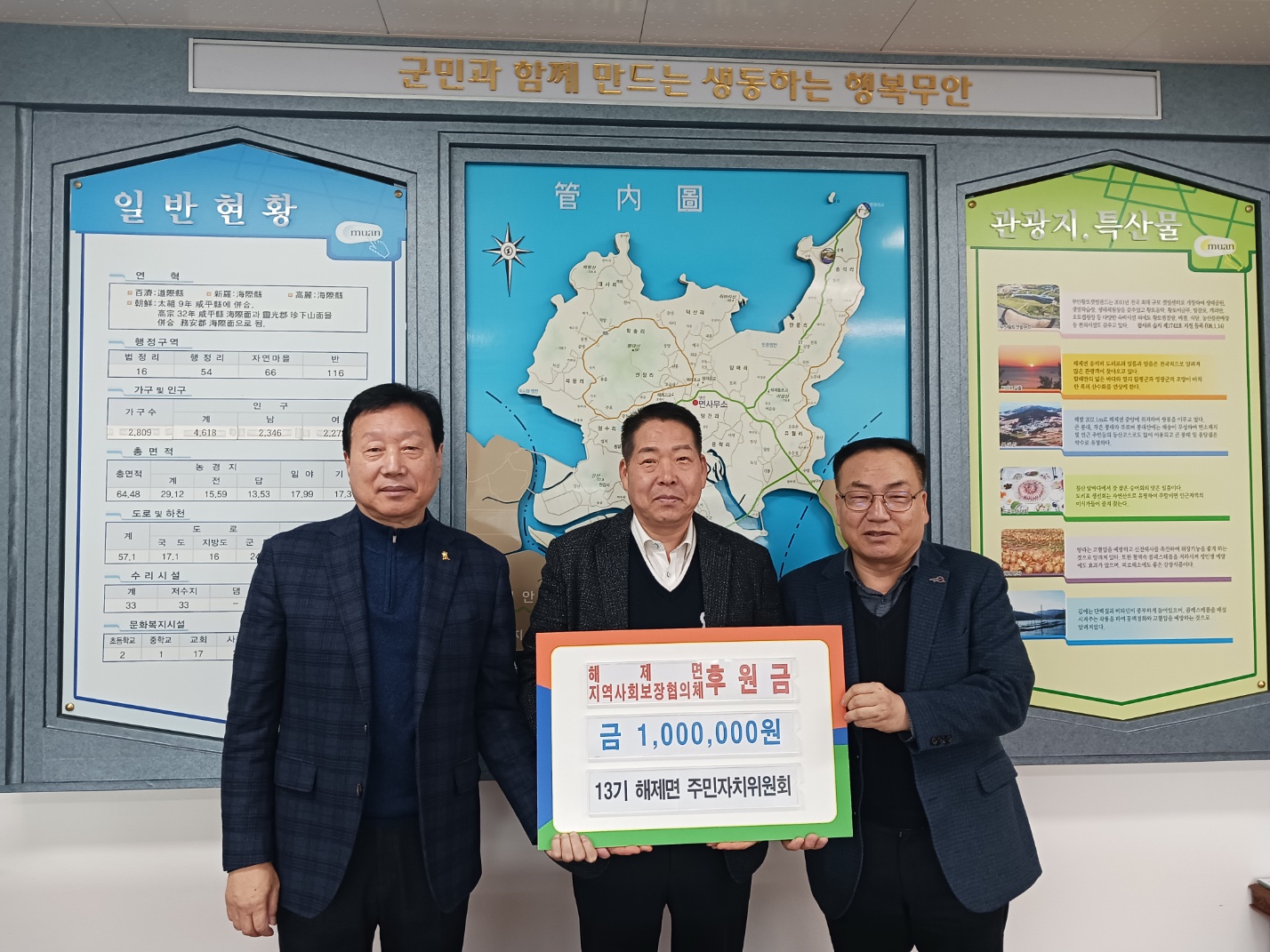 해제면 주민자치위원회, 지역사회보장협의체에 후원금 전달