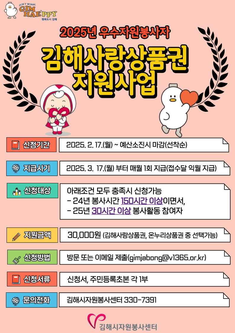 김해시자원봉사센터, 우수 자원봉사자 김해사랑상품권 지원