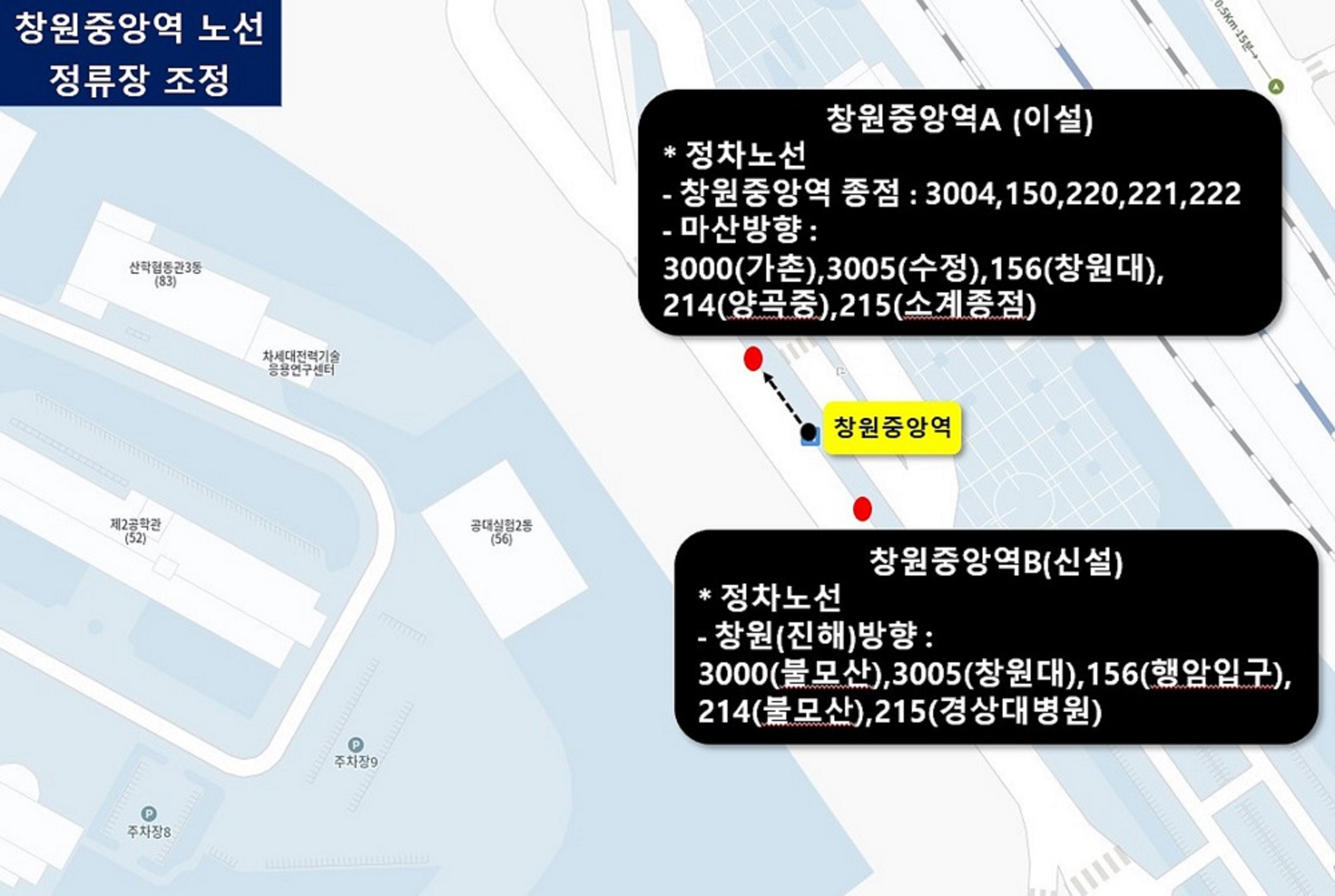 창원중앙역, 시내버스 이용객 편의를 위한 정류장 분리 운영