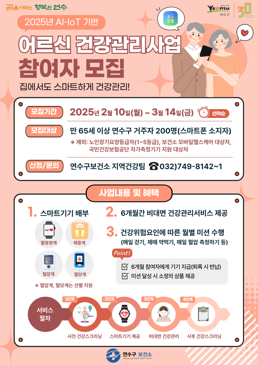 연수구, ‘AI-IoT’ 기반 건강관리사업 참여자 모집